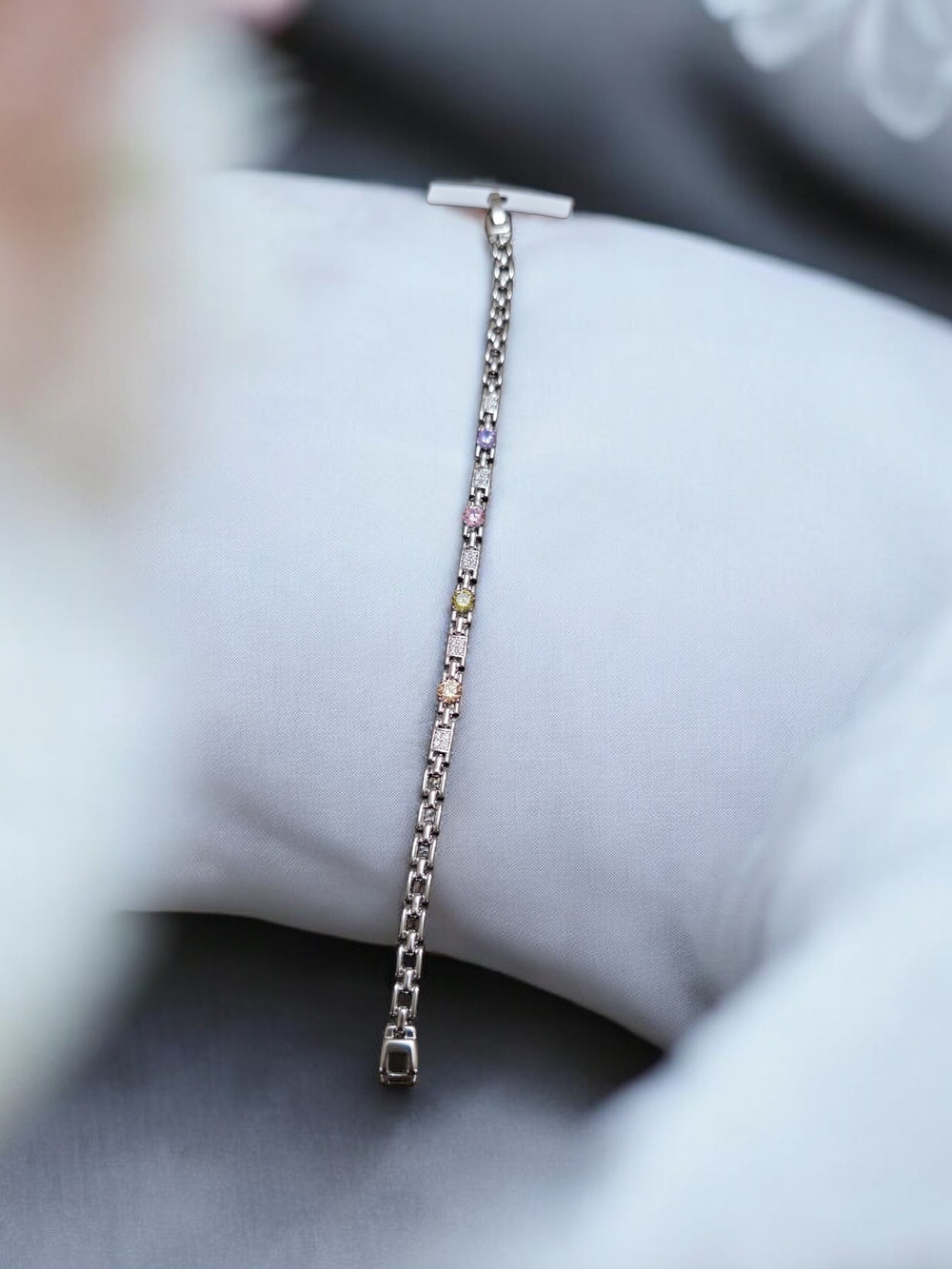 Laminated Gold  Multicolor Station Bracelet